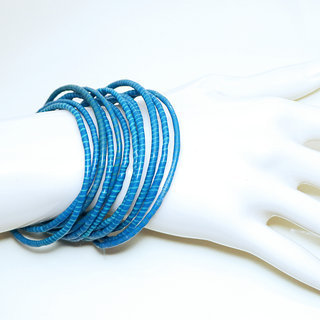 Bijoux Africains Bracelet Jokko Plastique Recycl Tendance Ethniques Turquoise fonc Lot de 12 - Mali 001 b