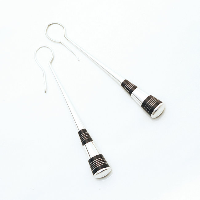 Boucles d'oreilles rondes touareg pilon argent 925 et ébène - Niger 012