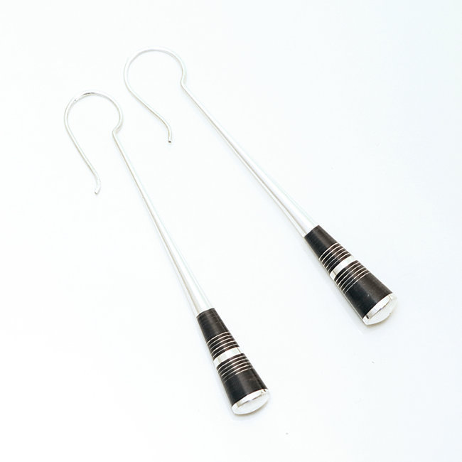 Boucles d'oreilles rondes touareg pilon argent 925 et ébène - Niger 013