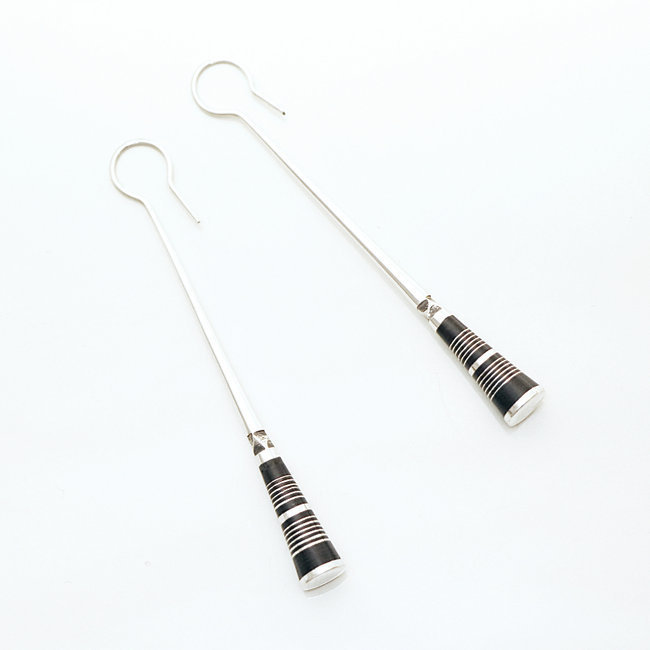 Boucles d'oreilles rondes touareg pilon argent 925 et ébène - Niger 015