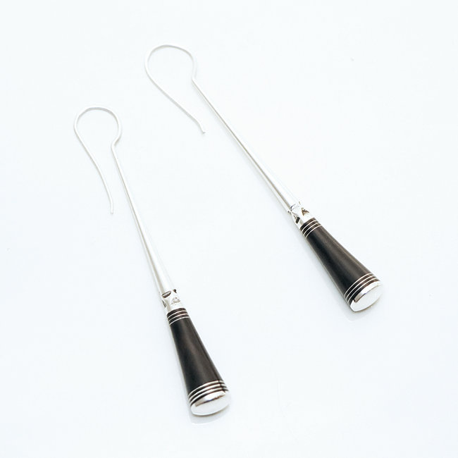 Boucles d'oreilles rondes touareg pilon argent 925 et ébène - Niger 017