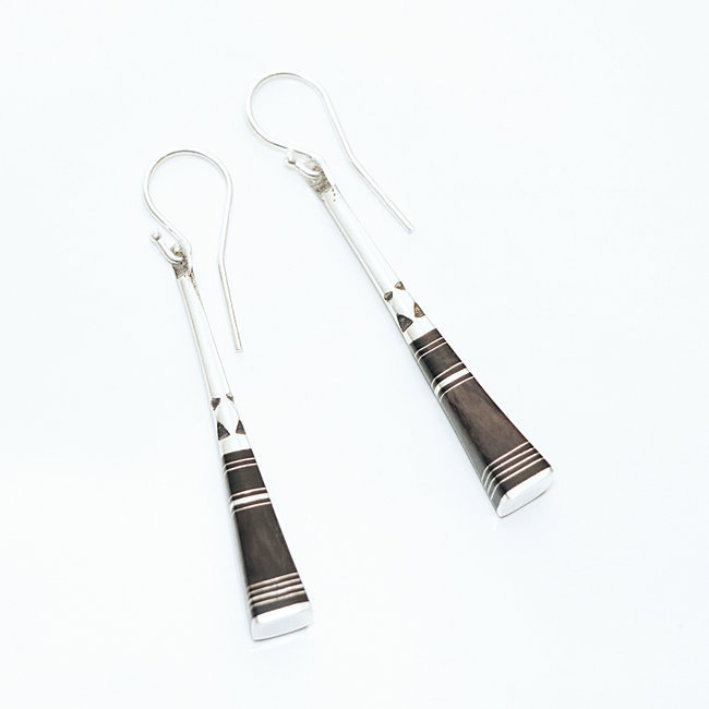 Boucles d'oreilles carrées touareg pilon argent 925 et ébène - Niger 018