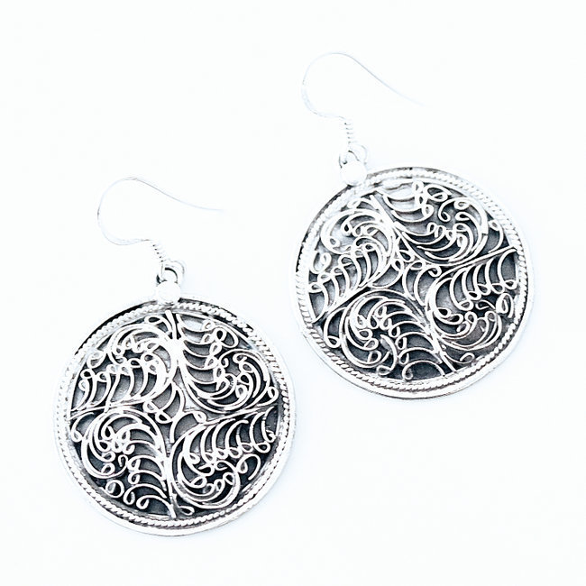 Boucles d'oreilles rondes filigranes argent 925 - Népal 001