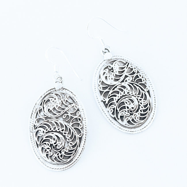 Boucles d'oreilles ovales filigranes argent 925 - Népal 002