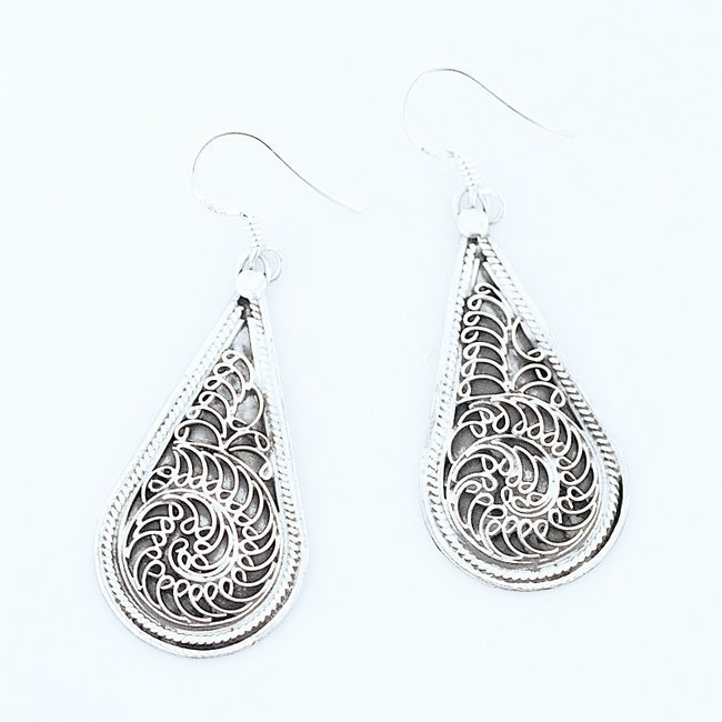 Boucles d'oreilles gouttes filigranes argent 925 - Népal 004