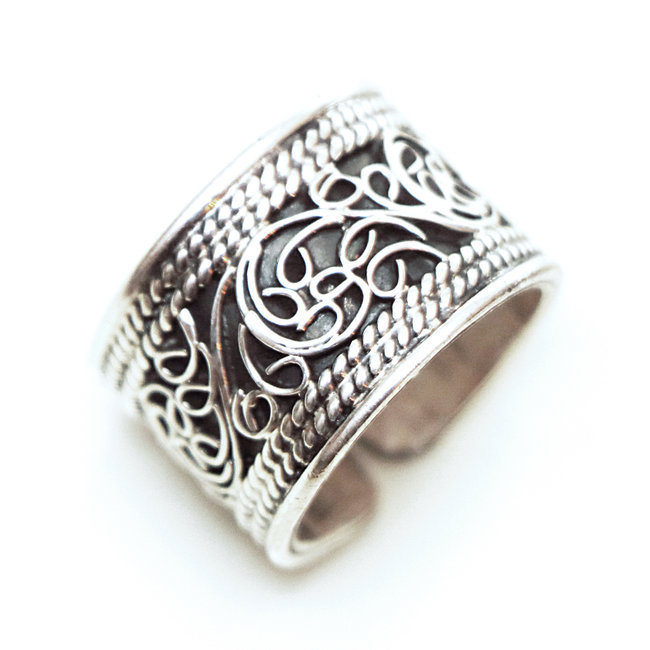 Bague anneau large filigranes argent 925 - Népal 002