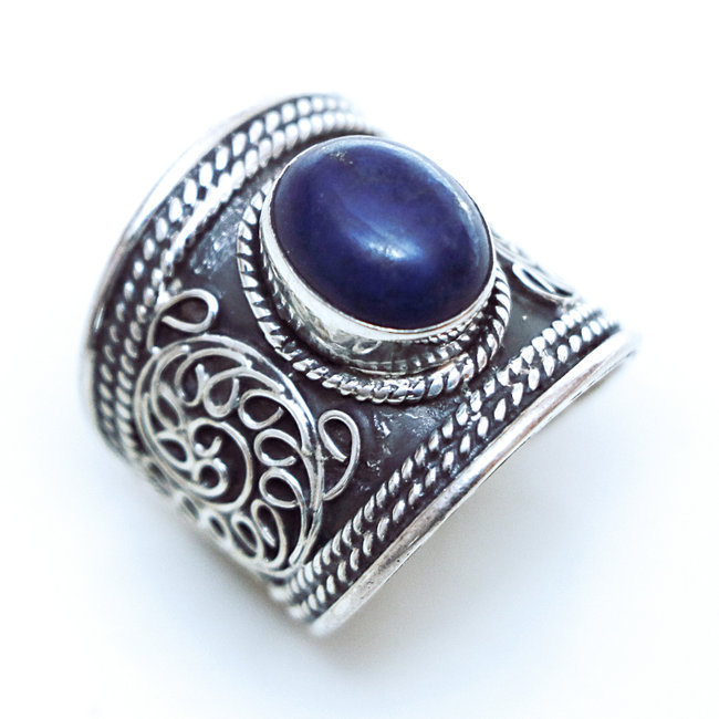 Bague large filigranes argent 925 et Lapis Lazuli - Népal 001