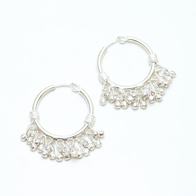 Boucles d'oreilles argent massif 925 créoles Bollywood 2 cm - Inde 004