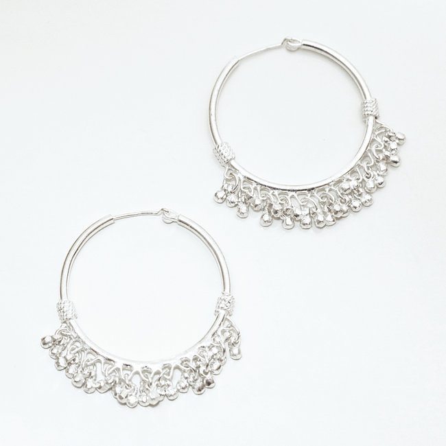 Boucles d'oreilles argent massif 925 créoles Bollywood 3,5 cm - Inde 004 