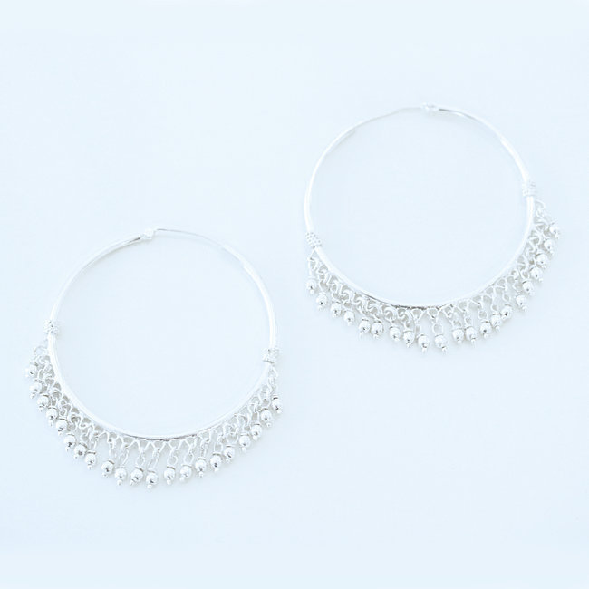 Boucles d'oreilles argent massif 925 créoles Bollywood 6 cm - Inde 004