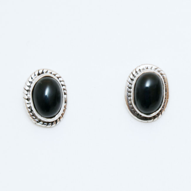 Boucles d'oreilles argent massif 925 clous ovales et Onyx - Inde 024