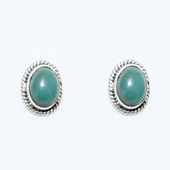 Boucles d'oreilles argent massif 925 clous ovales et Turquoise naturelle - Inde 024
