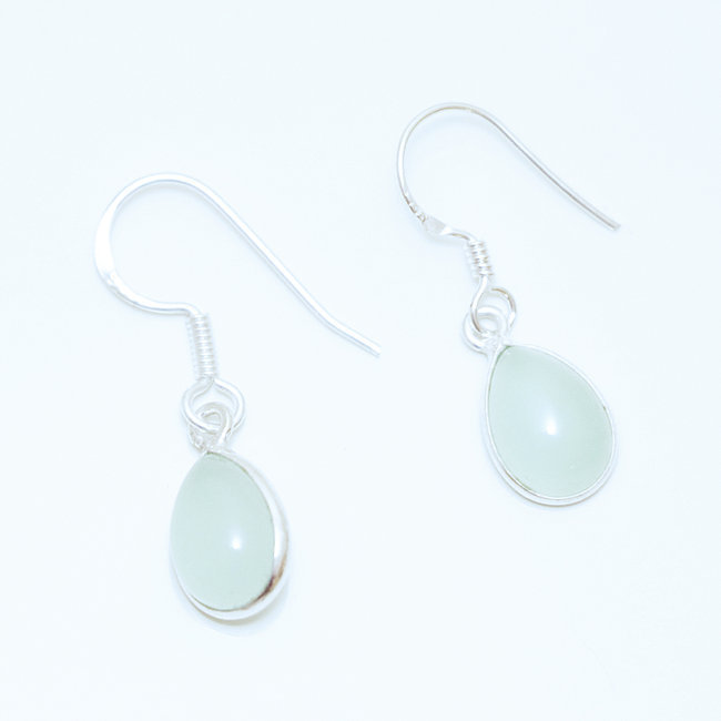 Boucles d'oreilles argent massif 925 gouttes et Calcédoine verte - Inde 001