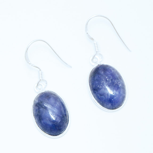Boucles d'oreilles argent massif 925 ovale et corindon bleu Saphir - Inde 003