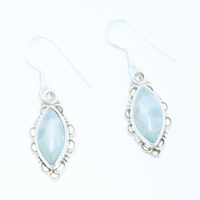 Boucles d'oreilles argent massif 925 marquise et Larimar - Inde 004