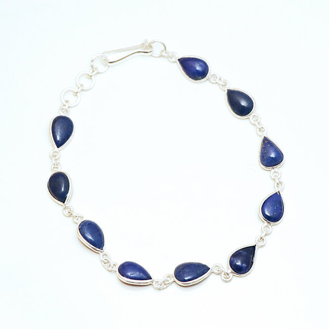 Bracelet fin en argent 925 chaîne gouttes et Lapis-Lazuli - Inde 002