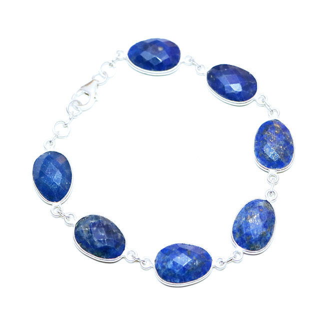 Bracelet chaîne facettes argent 925 et Lapis-Lazuli - Inde 004