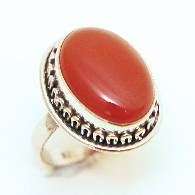 Bague cabochon ovale argent 925 et Cornaline - Inde 004