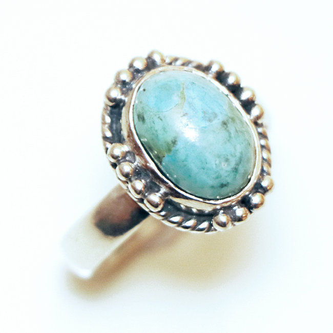 Bague argent massif 925 fine ovale et Turquoise naturelle - Inde 016