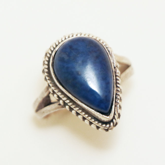 Bague filigranes goutte argent 925 et Lapis-Lazuli - Inde 020