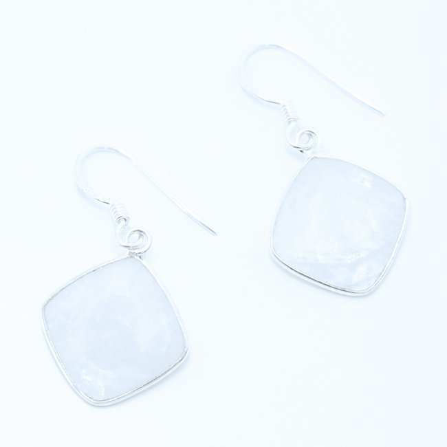 Boucles d'oreilles argent massif 925 losanges facettes et Pierre de Lune - Inde 005