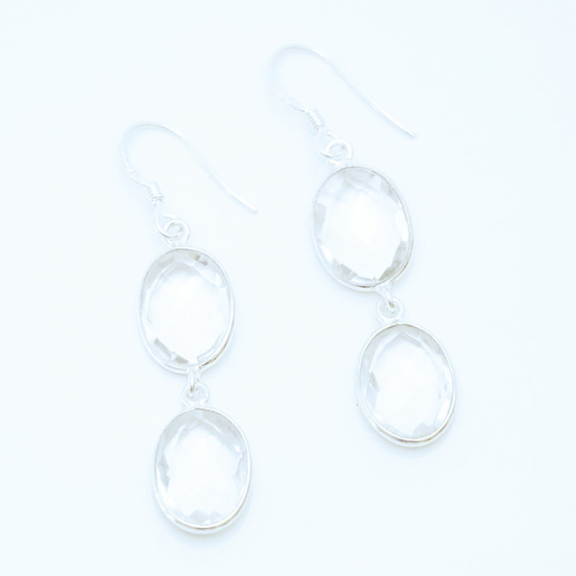 Boucles d'oreilles ovales facettes argent 925 et Cristal - Inde 006