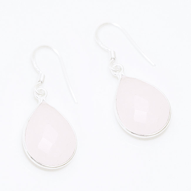 Boucles d'oreilles argent massif 925 gouttes facettes et Quartz rose - Inde 009