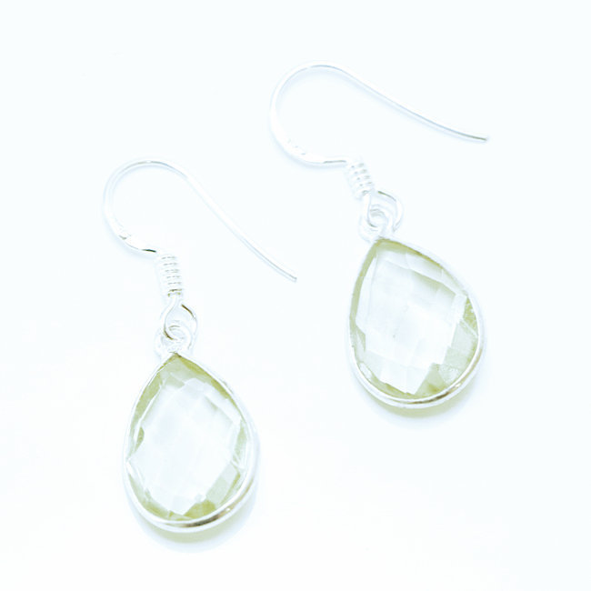 Boucles d'oreilles gouttes facettes argent 925 et Cristal Améthyste verte - Inde 010