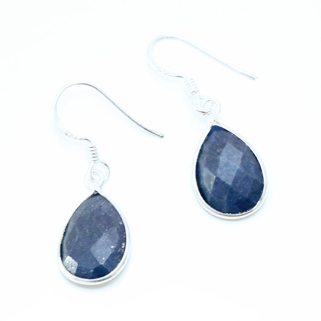 Boucles d'oreilles argent massif 925 gouttes facettes et Lapis-Lazuli - Inde 010