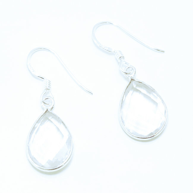 Boucles d'oreilles gouttes facettes argent 925 et Cristal - Inde 010