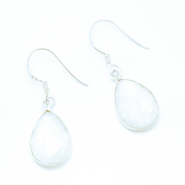 Boucles d'oreilles argent massif 925 gouttes facettes et Pierre de lune - Inde 010