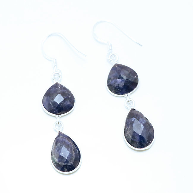 Boucles d'oreilles argent massif 925 gouttes facettes et Lapis-Lazuli - Inde 015