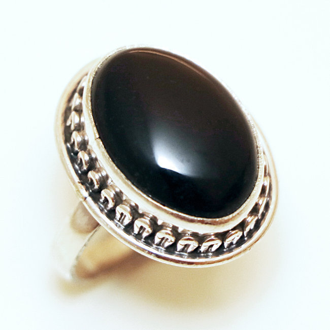 Bague cabochon ovale argent 925 et Onyx - Inde 004