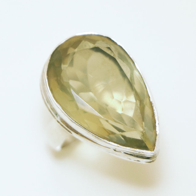 Bague goutte facettes argent 925 et Cristal Améthyste verte - Inde 045