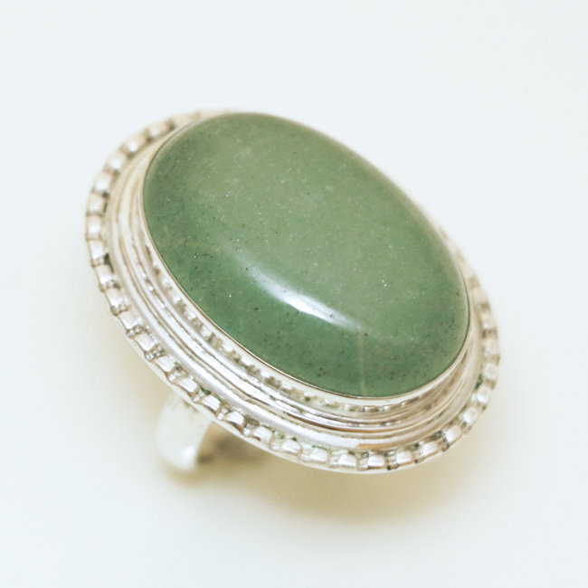 Bague ovale filigranes argent 925 et Aventurine - Inde 047