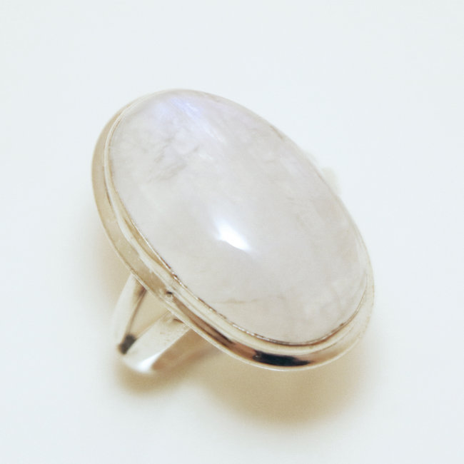 Bague ovale cabochon argent 925 et Pierre de Lune - Inde 054