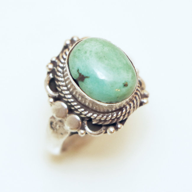 Bague ovale filigranes argent 925 et Turquoise naturelle - Inde 057