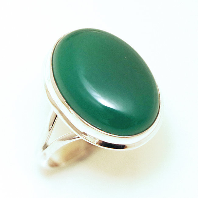 Bague ovale cabochon argent 925 et Agate verte - Inde 059