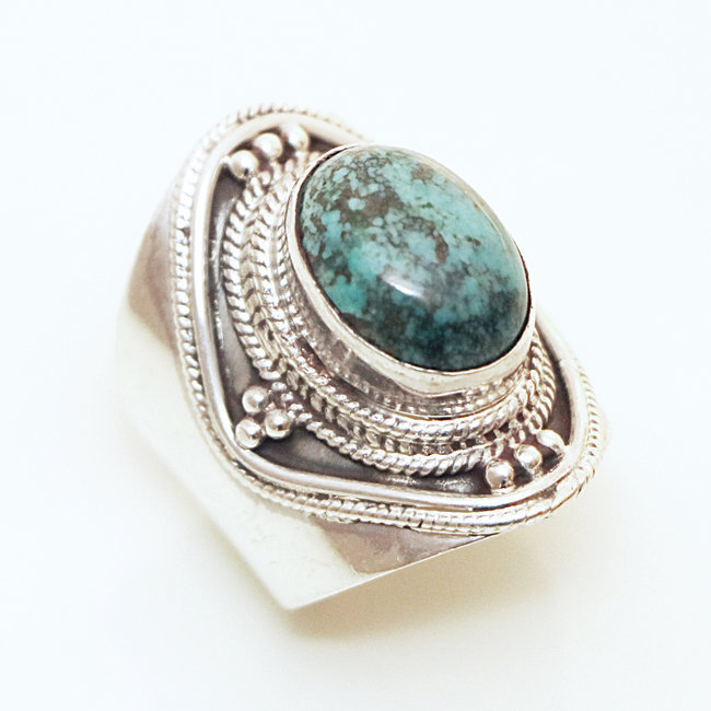 Bague chevalière argent 925 et Turquoise naturelle - Népal 005