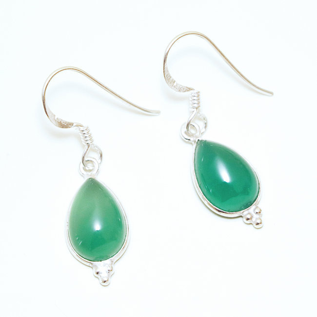 Boucles d'oreilles gouttes en argent 925 et Agate verte - Inde 021