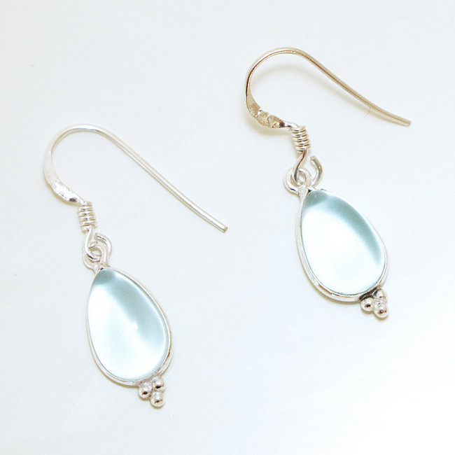 Boucles d'oreilles argent massif 925 gouttes et Cristal bleu Topaze - Inde 021