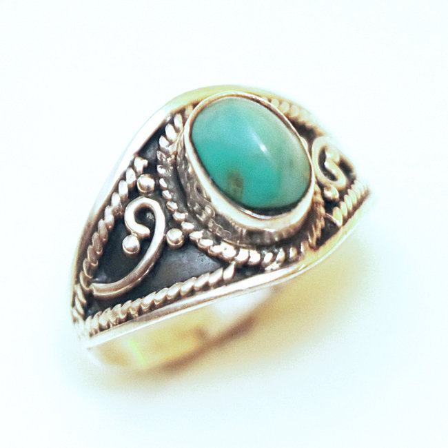 Bague fine filigranes argent 925 et Turquoise naturelle - Inde 060