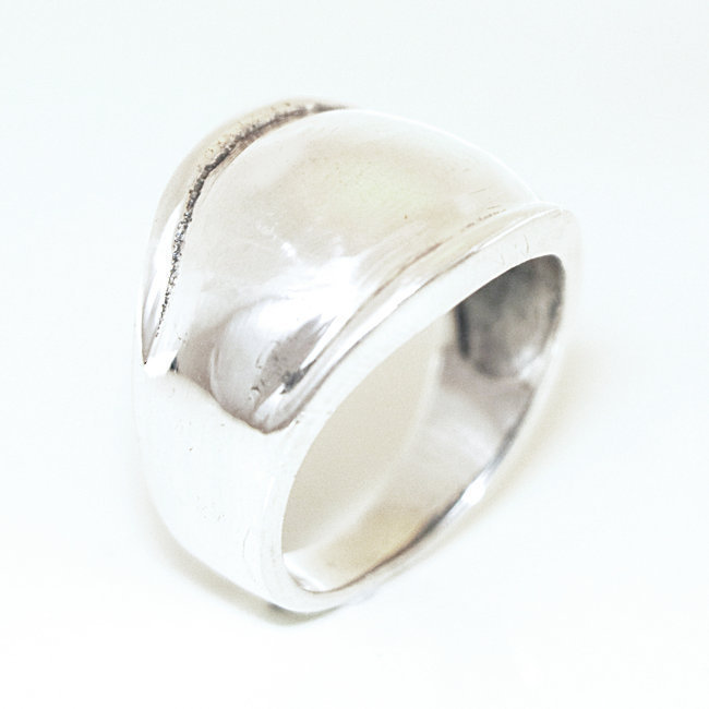 Bague argent massif 925 bandeau large bombée lisse - Inde 008