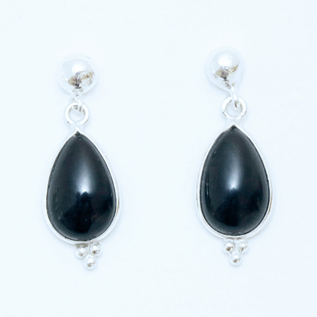 Boucles d'oreilles argent massif 925 gouttes et Onyx - Inde 022