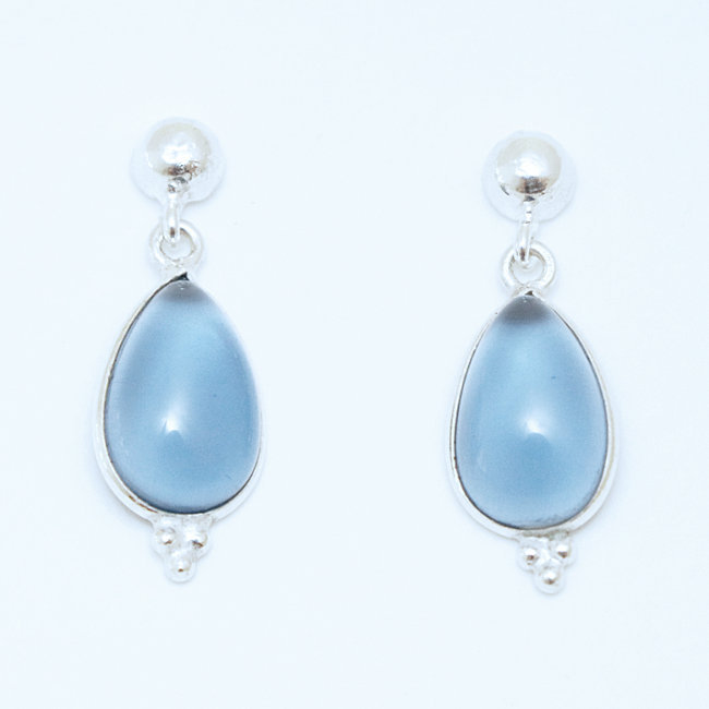 Boucles d'oreilles argent massif 925 gouttes et Cristal bleu Iolite - Inde 022