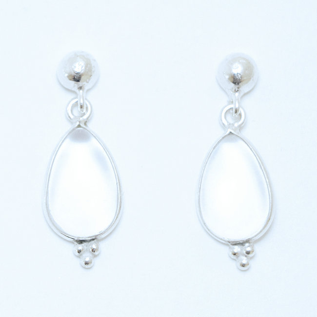 Boucles d'oreilles argent massif 925 gouttes et Cristal - Inde 022