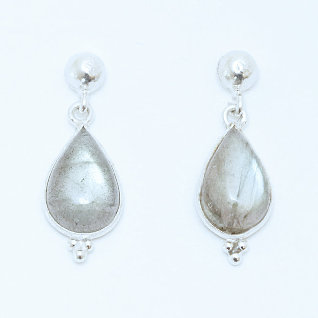 Boucles d'oreilles argent massif 925 gouttes et Labradorite - Inde 022