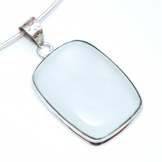 Pendentif en argent 925 rectangle et Calcédoine Bleu-Vert d'eau - Inde 025