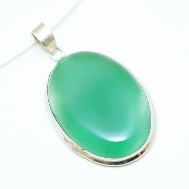 Pendentif ovale en argent 925 et Agate verte - Inde 047