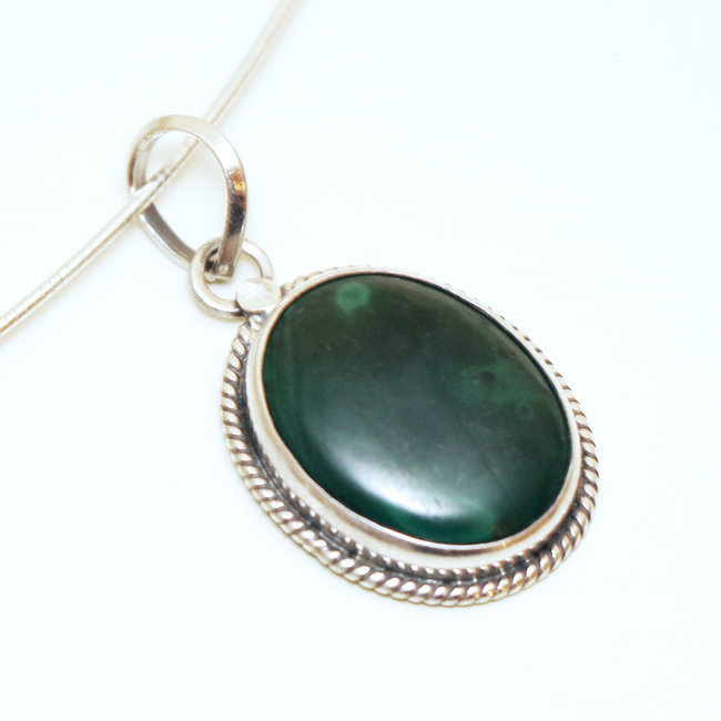 Pendentif ovale en argent 925 et Malachite - Inde 027